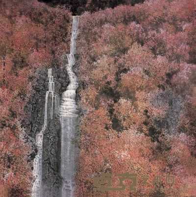 宋涤 1990年作 秋山悬瀑图 镜心 69×69cm